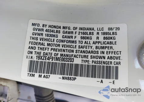 2021 Honda Insight Touring from USA, damaged, VIN 19XZE4F91ME003203